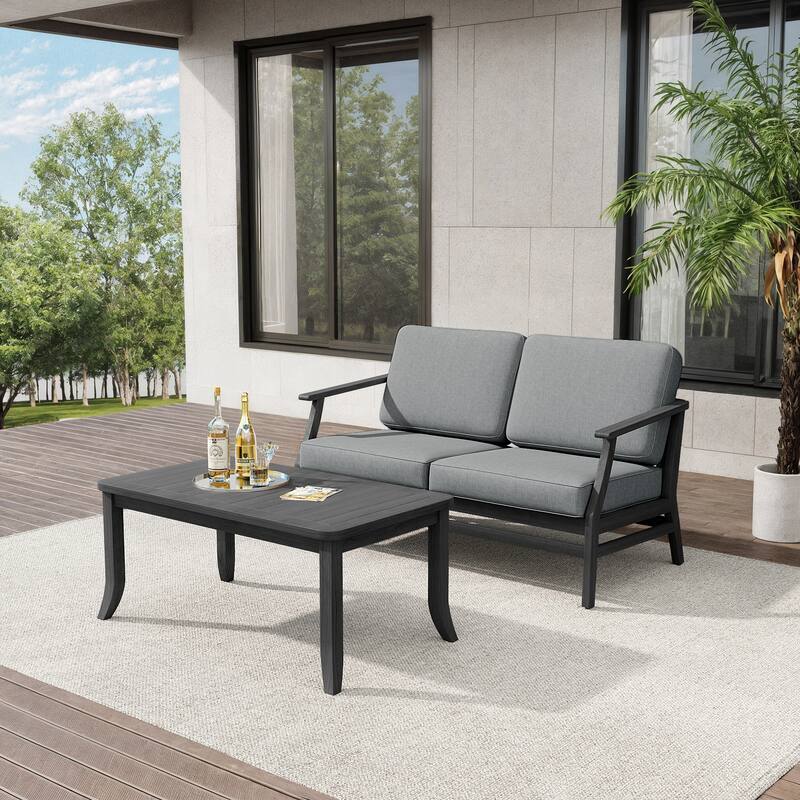 Teak Outdoor Patio Loveseat and Coffee Table Set (2-Piece)