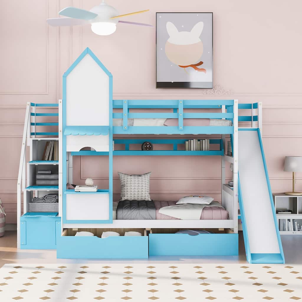 Twin-Over-Twin Castle Style Bunk Bed