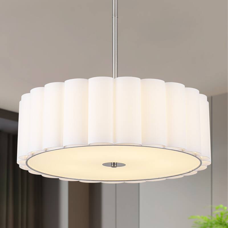 5 Light Simple Modern Pendant with Fabric Shade Adjustable Height Bulb Not Included - Nickel