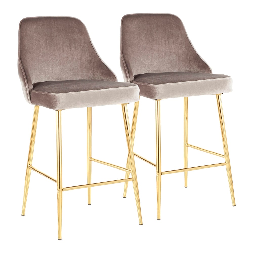 LumiSource Marcel Glam Velvet Gold Metal Counter Stools (Set of 2)
