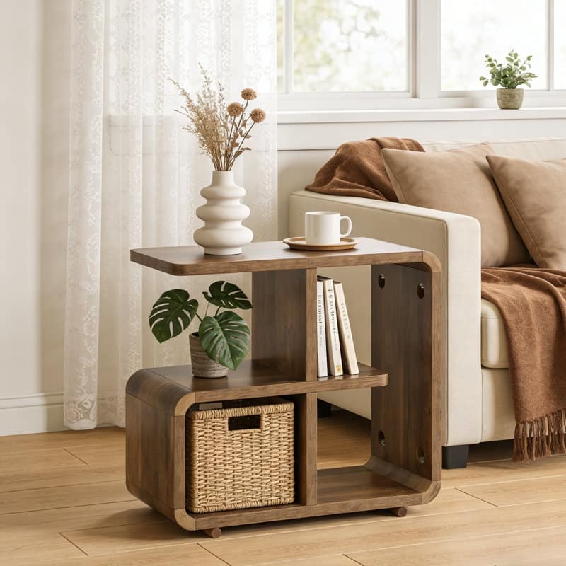 25.59'' Side Table, Wooden End Table, Nightstand With Storage Shelves