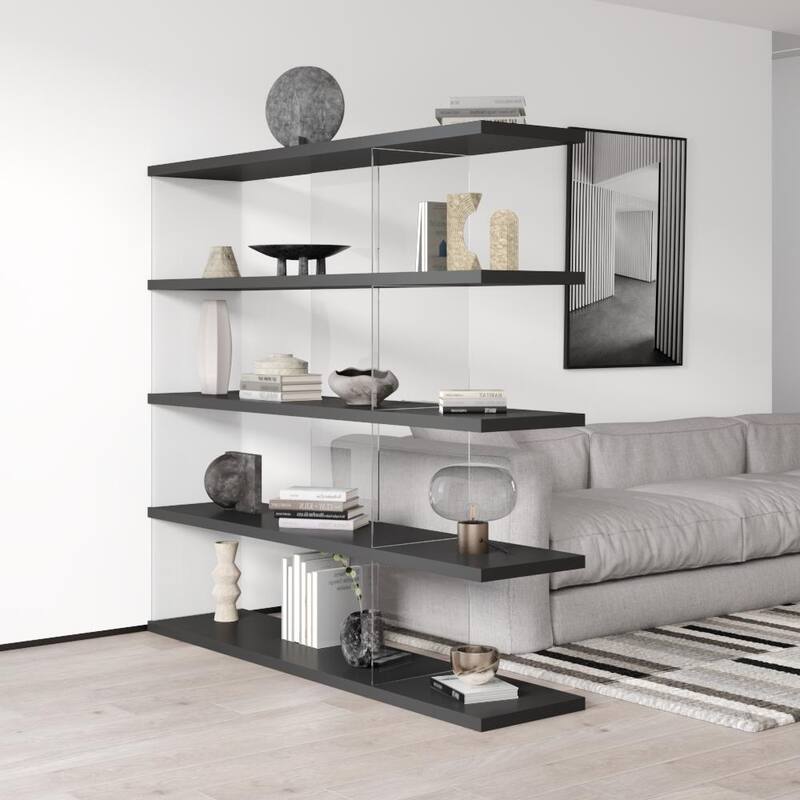 Meble Furniture Gravity Large Freestanding Bookcase - 71" Wide x 66" Tall Modern Open Shelf Storage Unit, Matte Finish