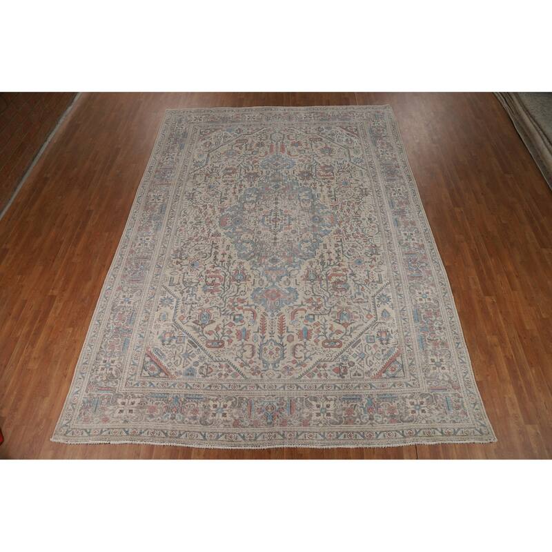 Geometric Tabriz Persian Area Rug Handmade Dining Room Wool Carpet - 9'3"x 12'8"