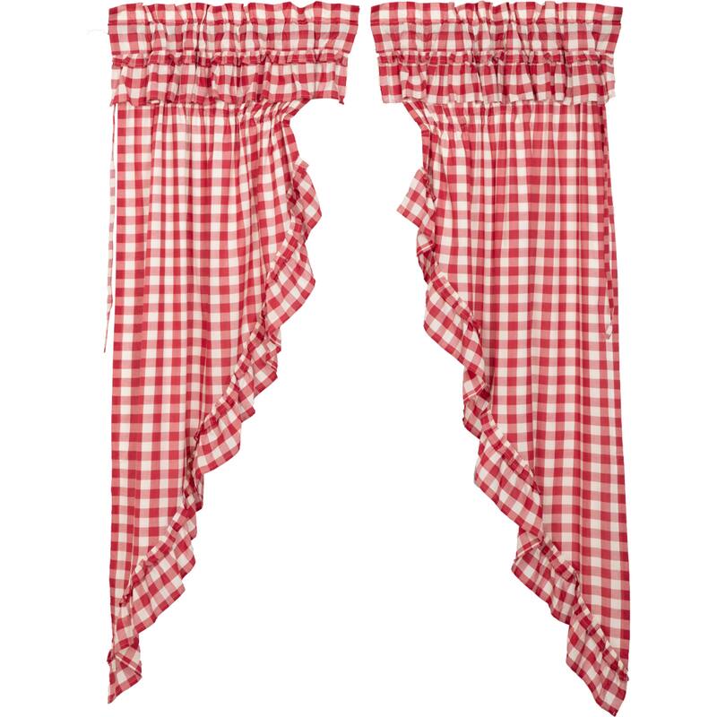 Annie Buffalo Check Ruffled Short Prairie Panel Set - Prairie Panel 63x36 - Prairie Panel 63x36