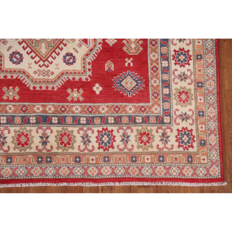 Hand Knotted Oriental 100% Wool Carpet Traditional Geometric Red Kazak Area Rug - 9' 10'' X 6' 7''
