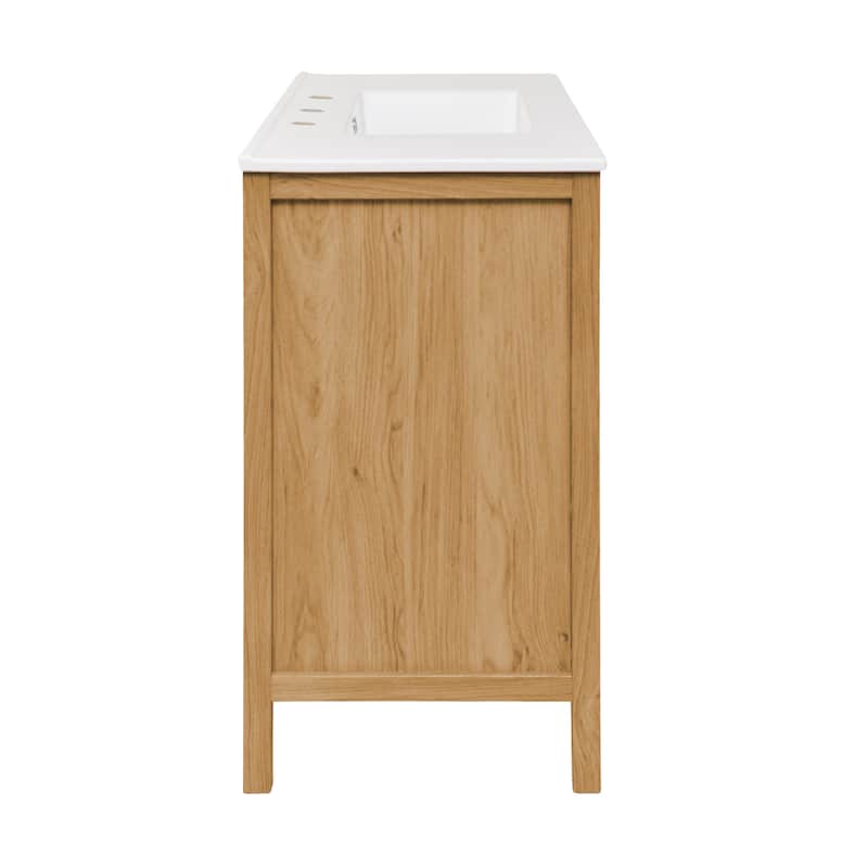Chteau 36 In. Brown Oak Bathroom Vanity With White, 3-Hole Ceramic Sink Top