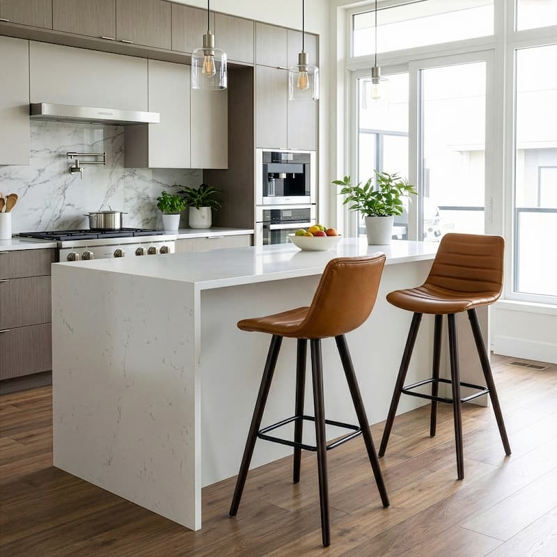 Set of 2 Alden Caramel Brown Bar Stool with Beech Legs