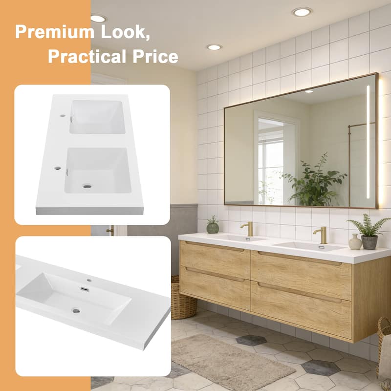 Prismis 60" 72" 84" Wall-Mount Premium Bathroom Vanity with Integrated Sink