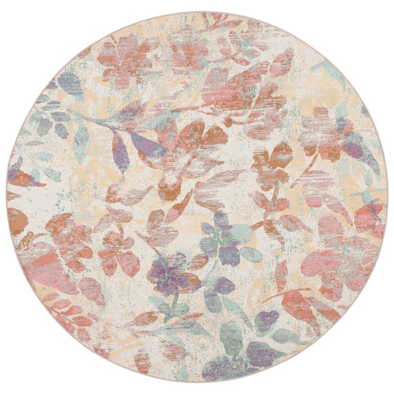 SAFAVIEH Barbados Silvestra Floral Rug - 6'6" Round - Beige/Red