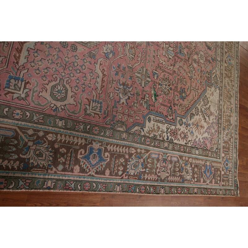 Distressed Pink Tabriz Persian Vintage Rug Handmade Wool Carpet - 9'8" x 12'8"