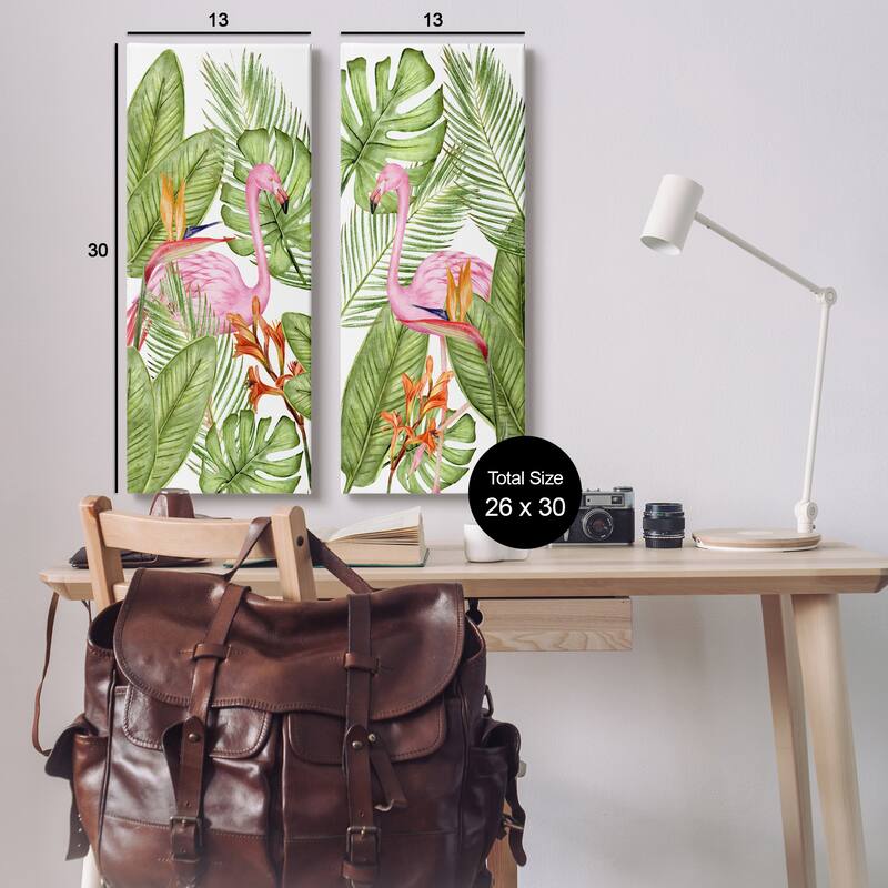 Stupell Flamingos & Topical Plants 2 Piece Canvas Wall Art Set Design by Kim Allen