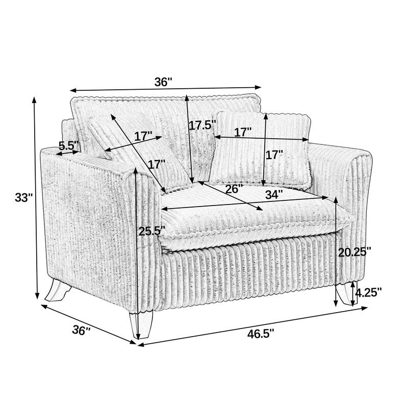 Tufted Corduroy Lazy Sofa Chair with Backrest and Armrests Single Person Lounge Chair for Living Room or Bedroom Accent Chairs