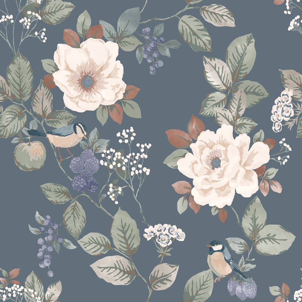 Belgravia Decor Bramble Blue Floral Wallpaper
