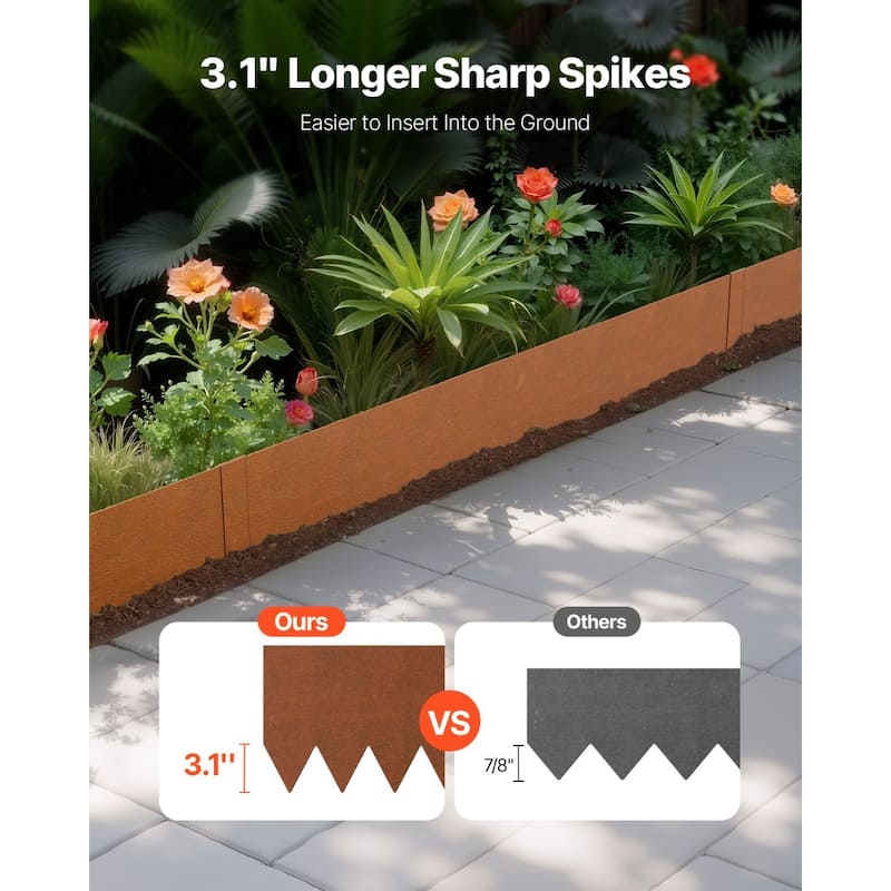 Rust Weathering Steel Landscape Garden Edging, 6 Pcs and Flexible - 40” L x 8” H