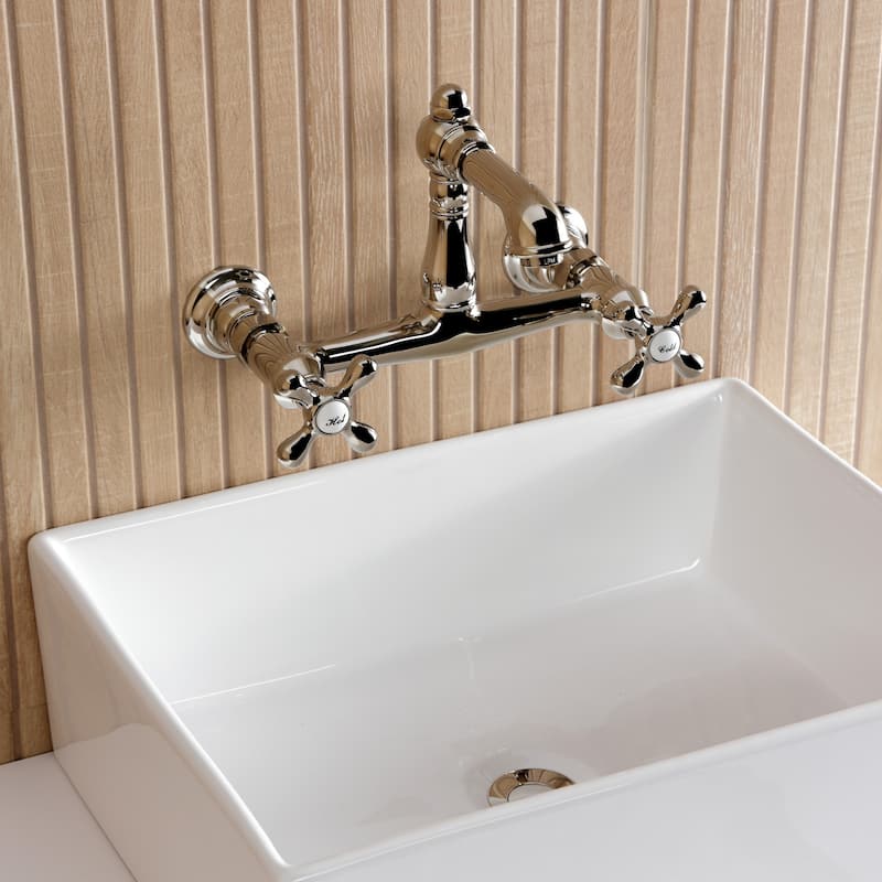 Kingston Brass English Country Two-Handle 2-Hole Wall Mount Bathroom Faucet