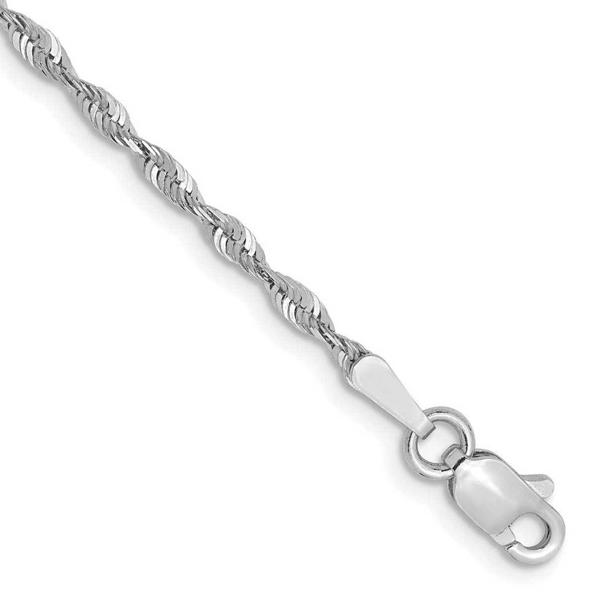 Curata 10k White Gold Unisex 1.8mm Diamond Cut Rope Chain Bracelet