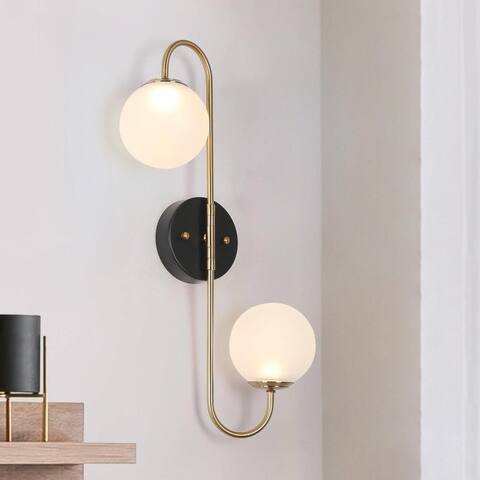 2-Light LED Modern Gold Bathroom Vanity Light with Globe Frosted Glass
