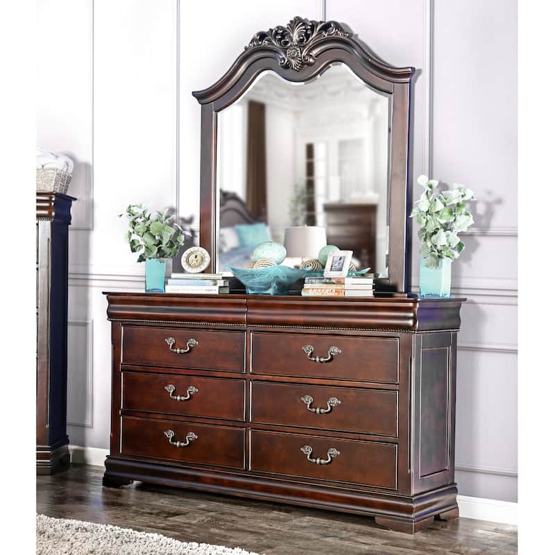 Diva Traditional Cherry 2-piece 6-Drawer Dresser and Mirror Set by Furniture of America - Cherry