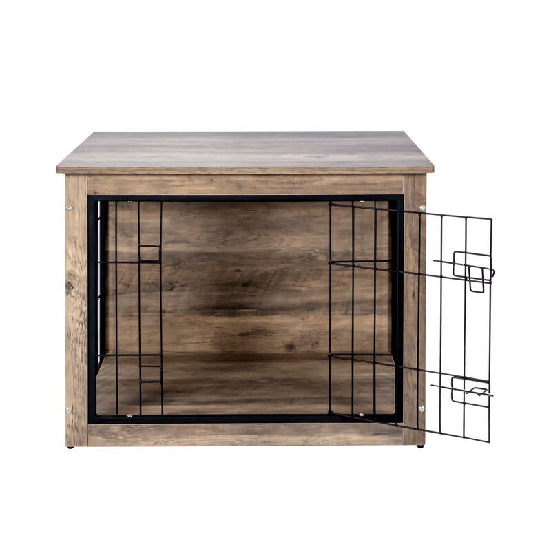 GDF Studio - Bubu Modern Wooden Dog Crate Furniture with Double Doors and Indoor Kennel Design