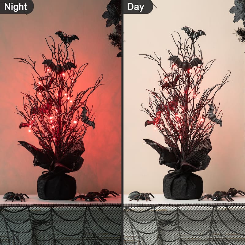 Glitzhome 20"H Halloween Lighted Bats Table Tree Decor - Black