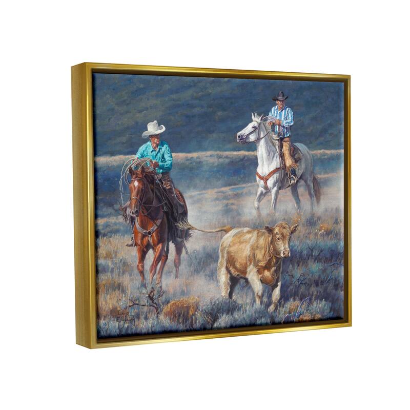 Stupell Cowboys Wrangling Cattle Framed Floater Canvas Wall Art Design by David Graham