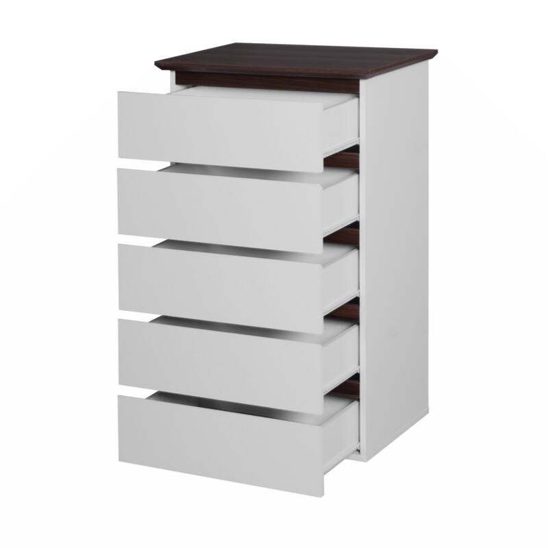 5 Drawer Dresser with Wood Color Top, Small Dresser for Kids Bedroom, Living Room - White