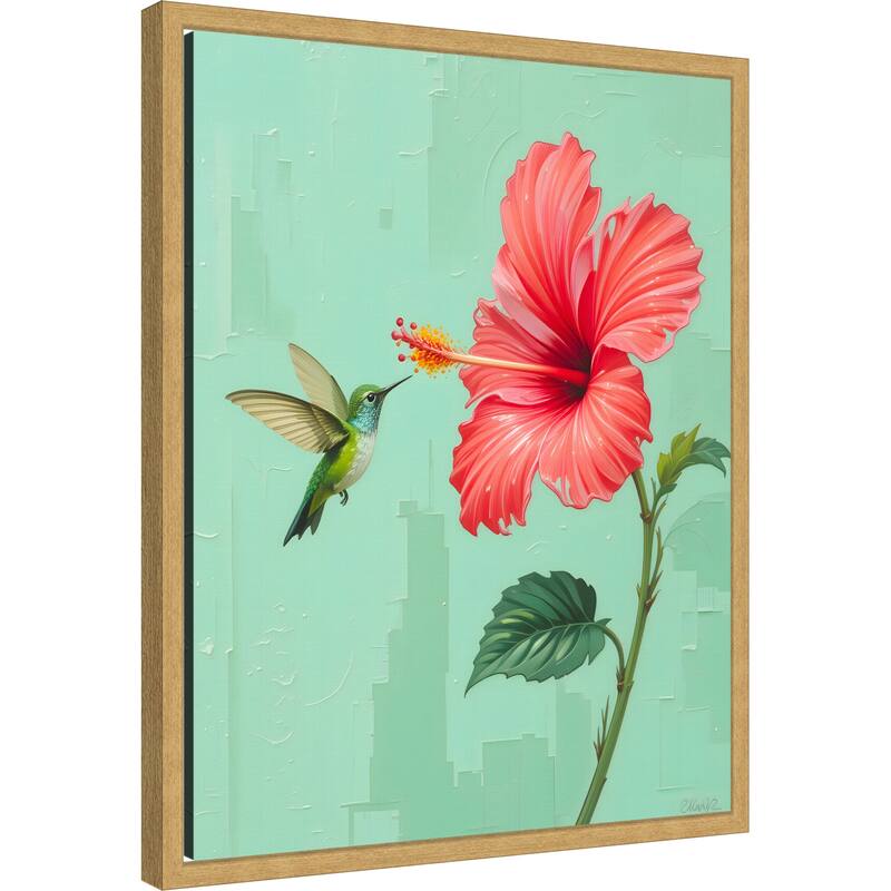 That One Time a Bird Visited My Garden by Kintsugi99 Framed Canvas Wall Art Print