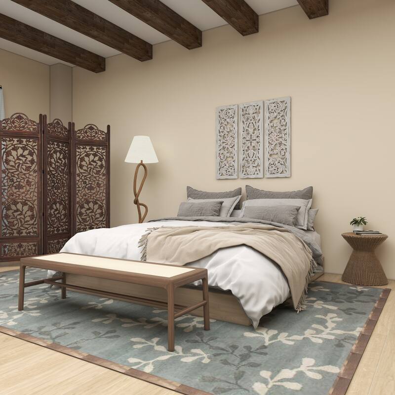 White Wooden Handmade Intricately Carved Floral Home Wall Decor (Set of 3)