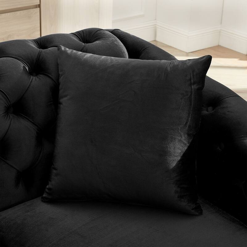 84" 3-Seater Velvet Button Tufted Sofa with Gold Steel Decoration