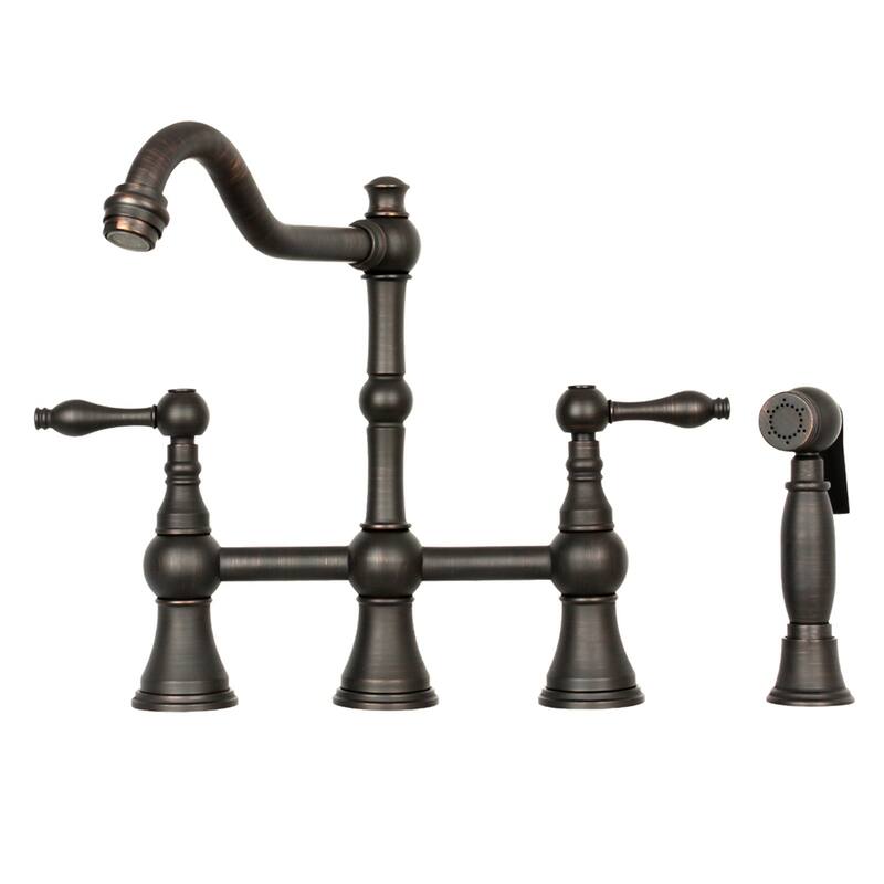 Two-Handles Bridge Kitchen Faucet with Side Sprayer