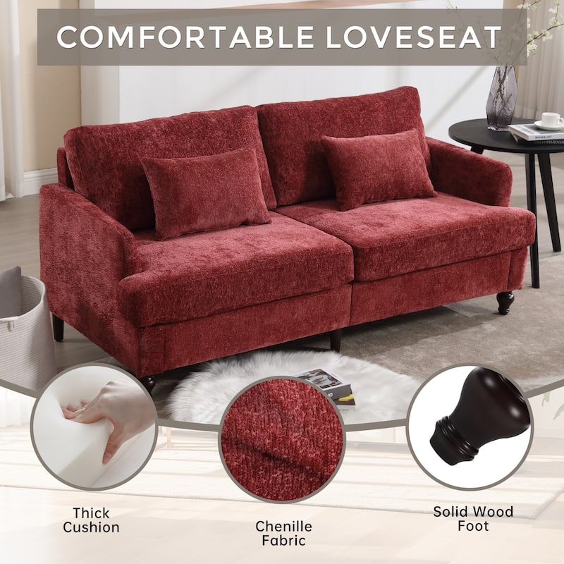Mid Century Modern chenille Fabric Loveseat Sofa,2-Seat Upholstered Loveseat Sofa for Living Room Bedroom,Reading