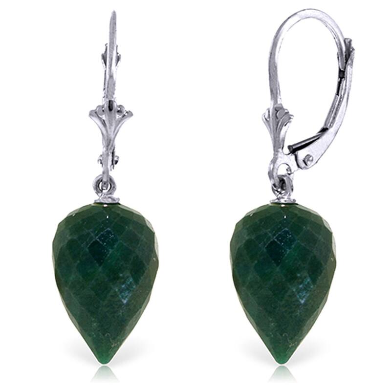 25.7 Carat 14K Solid Gold Drop Briolette Emerald Gemstone Earrings - White