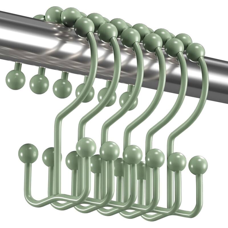 Rust-proof Metal Double Sliding Shower Hooks for Bathroom Shower Rods and Curtains, 12 Pack - Green