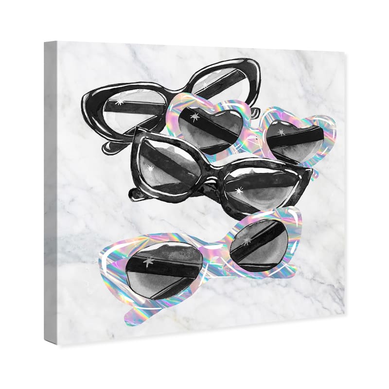 Wynwood Studio Canvas Fashion and Glam Sunglasses Holo Fun Black and Light Gray Glam Wall Art Canvas Print