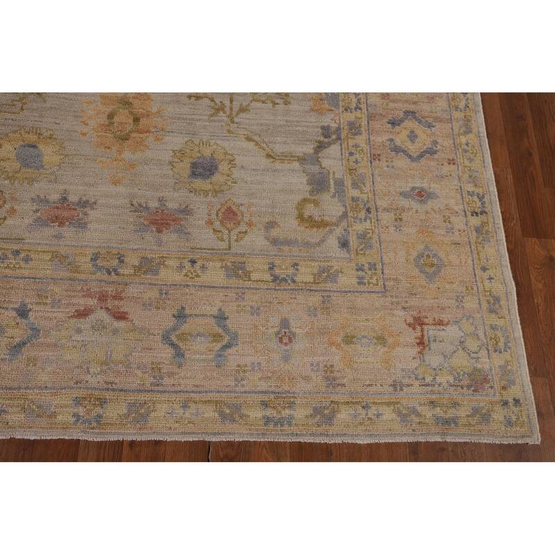 Oushak Turkish Vegetable Dye Area Rug Handmade Beige Wool Carpet - 6'2"x 8'10"