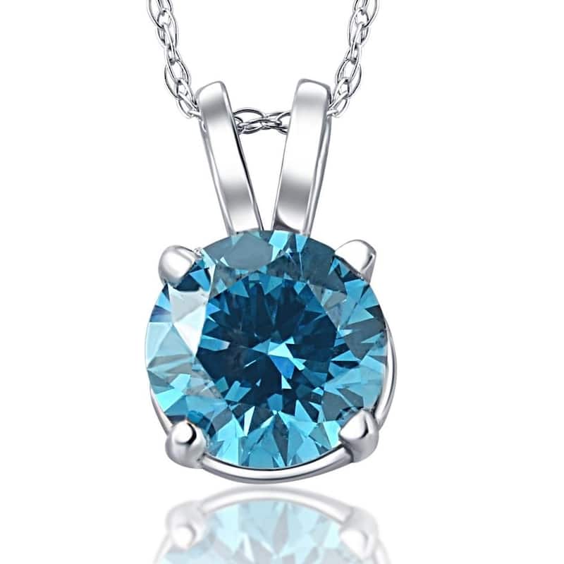1 Ct Blue Diamond Solitaire Pendant White Gold Lab Grown Necklace