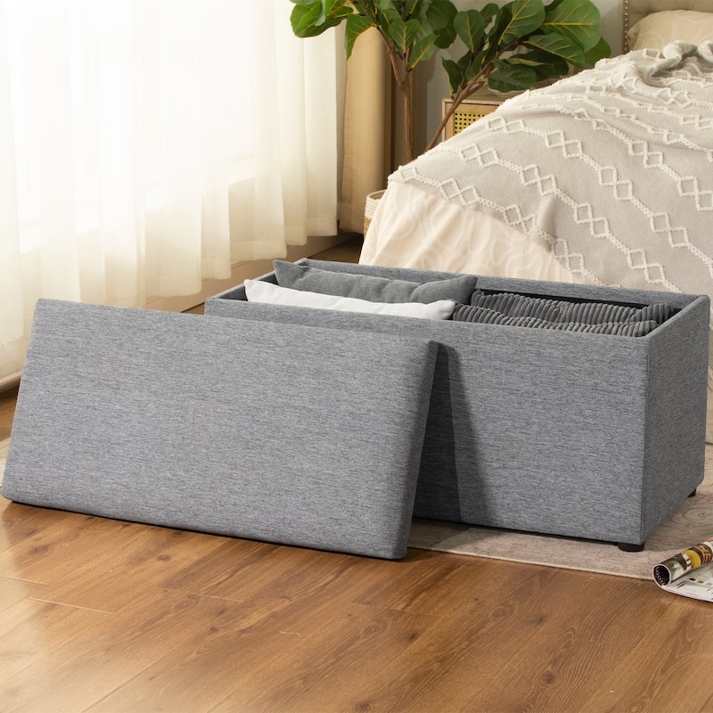 Adeco 35" Linen Storage Ottoman Bench with Reversible Tray - 34.8“X17.3"X17.7"