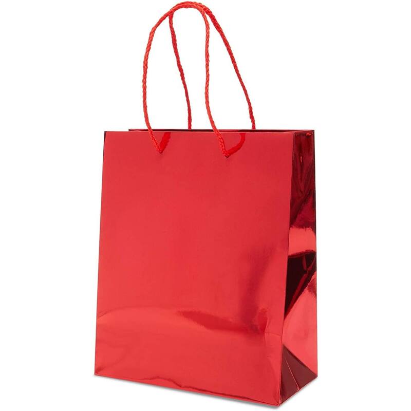 Sparkle and Bash 24 Red Metallic Medium Gift Bags with Handles for Weddings, Birthdays