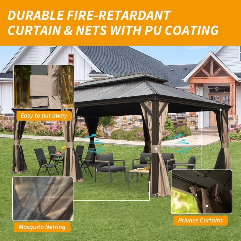 Domi Hardtop Gazebo with Galvanized Steel Double Roof and Aluminum Frame