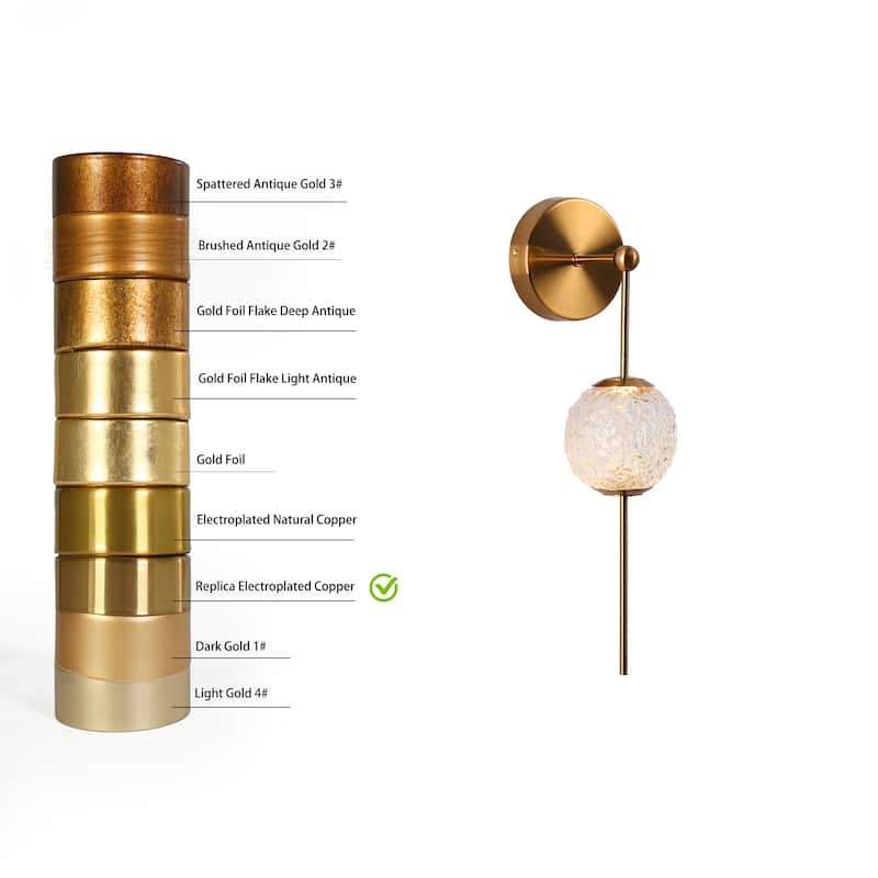 Modern LED 1-Light Gold Wall Sconce Textured Glass Bathroom Vanity Lights - W4.5" x H18"