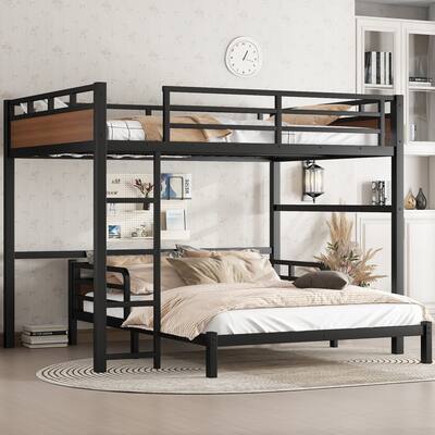 Queen over Queen Metal Bunk Bed/Metal Loft Bed,Separable Bunk Beds,with raised security fence