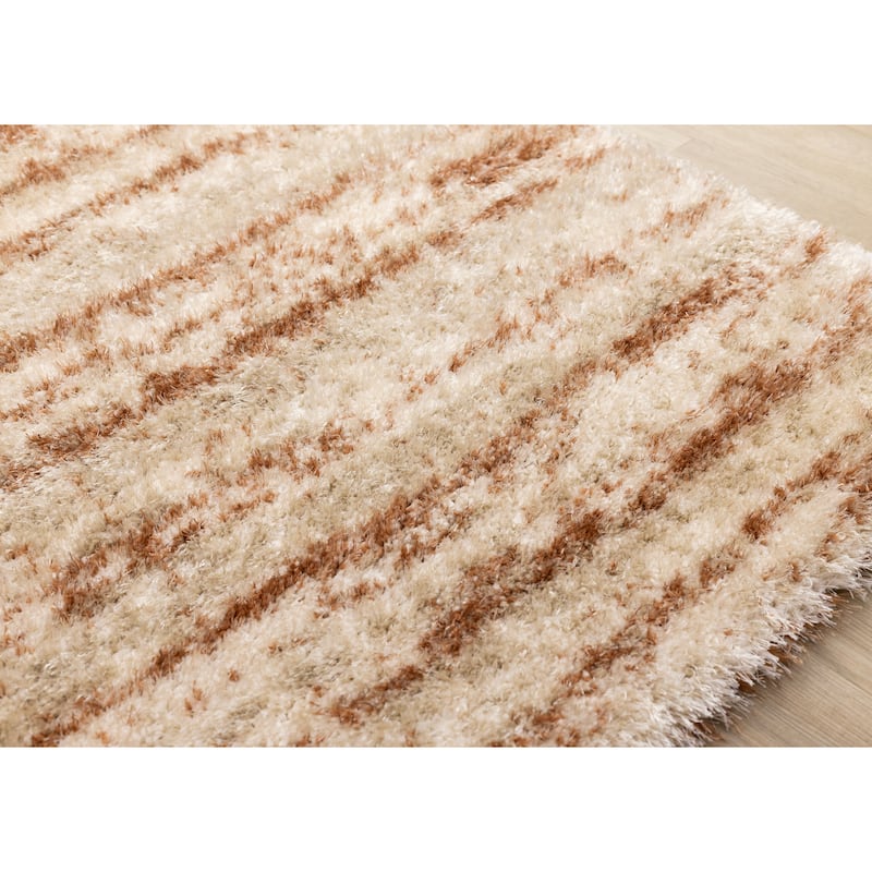 Orange Cream Taupe Distressed Striped Rug
