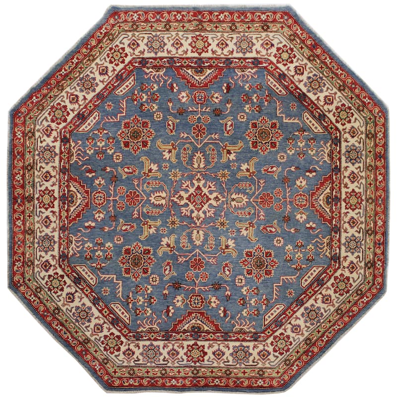 Rustic Kazak Evie Blue/Natural Wool Octagon - 7'8'' x 7'9''