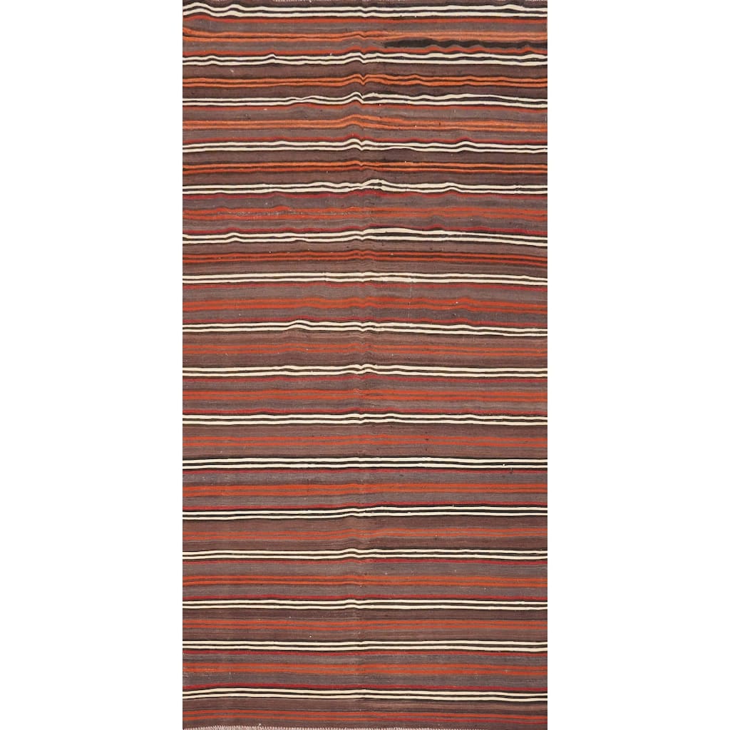 Hand Woven Oriental 100% Wool Carpet Southwestern Geometric Multi-Colored Kilim Area Rug - 11' 2'' X 5' 0''