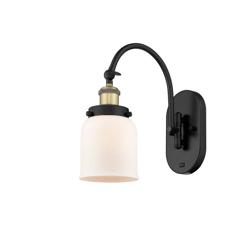 Innovations Lighting Franklin Restoration Bell - 1 Light 5" Sconce - Arm Swivels Side To Side - Black Antique Brass/Matte White