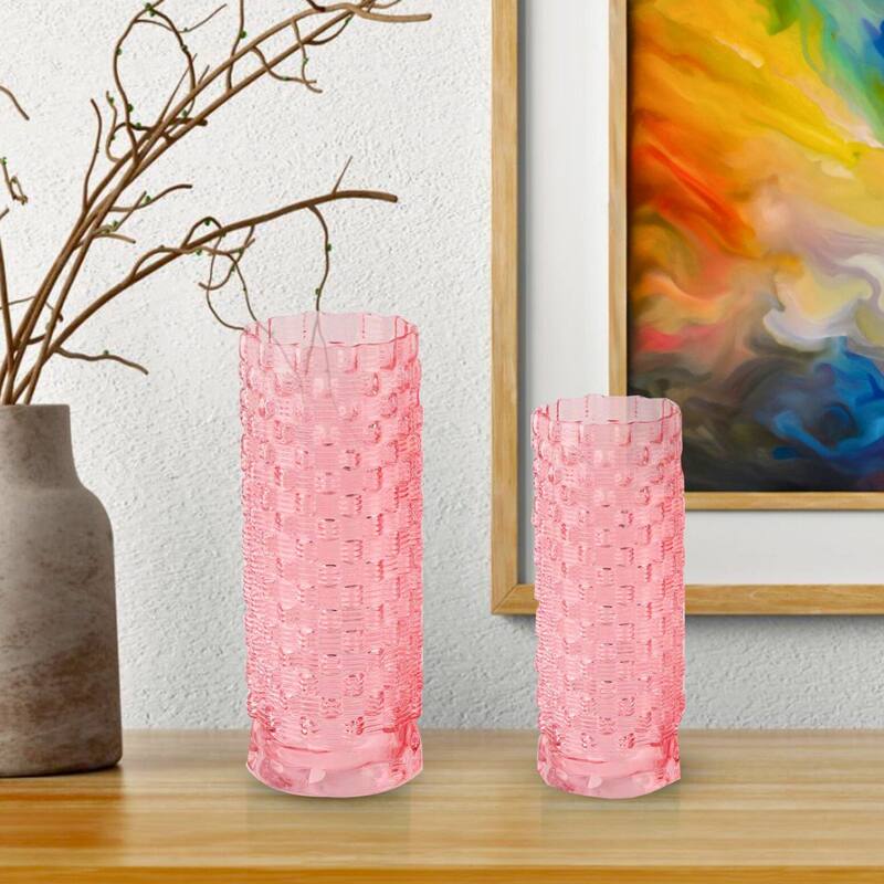 Set of 2 Tall Speckled Sandstone Ceramic Oblong Table Vases for Decor