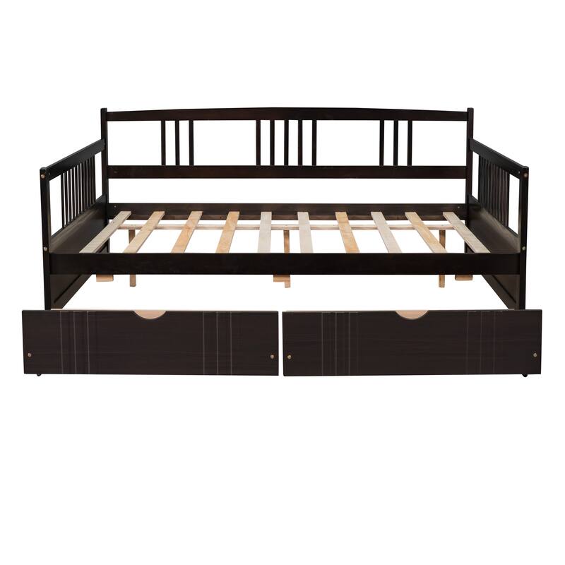 Full Size Daybed Frame with Storage Drawers, Wood Full Bed with 2 Drawers, Full Sofa Bed for Living Room, Bedroom