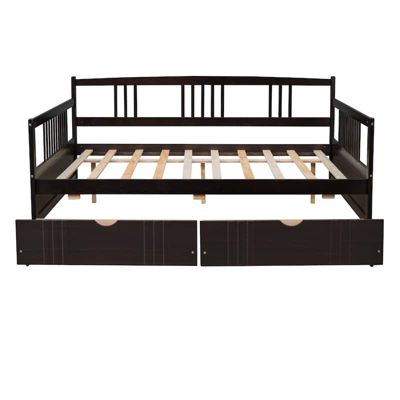 Full Size Daybed Wood Bed with Two Drawers