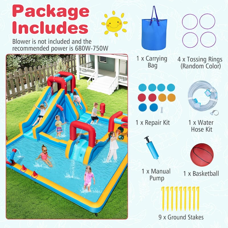 Costway Inflatable Water Park with Climbing Wall Boxing Post - Multi-Colored