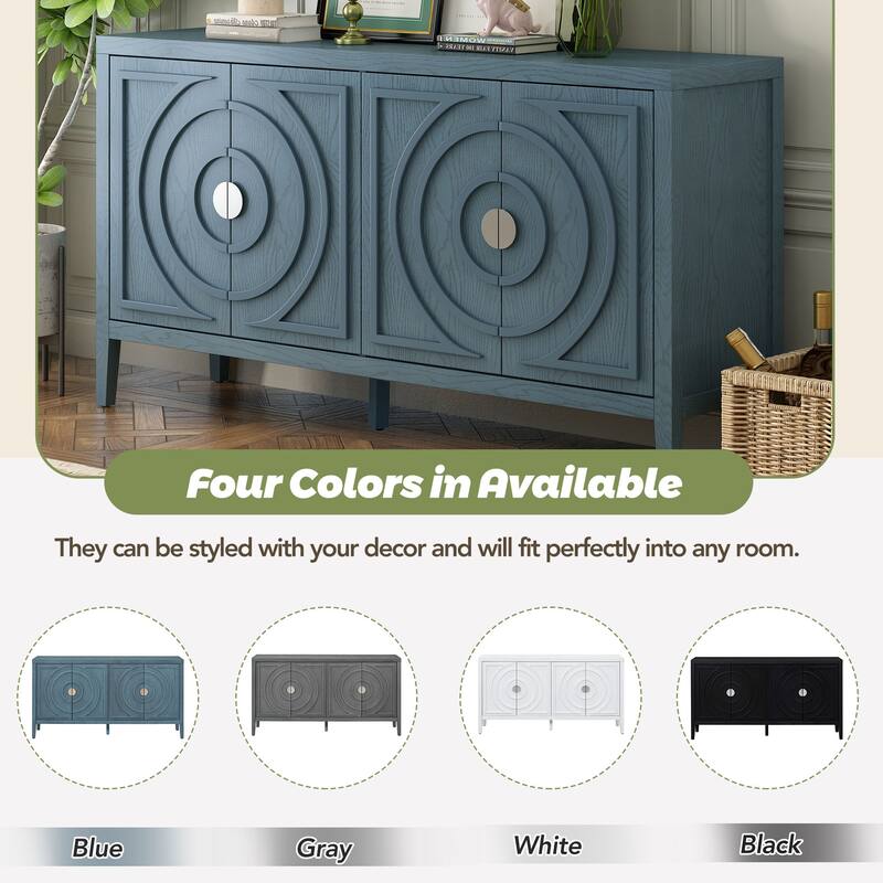 Retro Sideboard door with Circular Groove Design Round Metal Door Handle for Entrance, Dinning Room, Living Room (Gray)